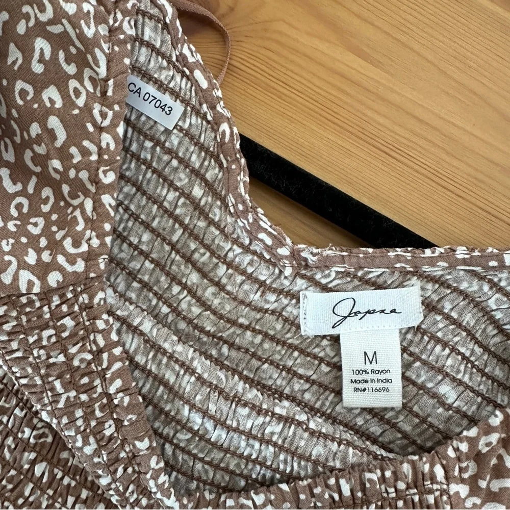 Japna | Brown Ditsy Print Tiered Midi Dress | Puff Sleeve Boho Style | Size M - Picture 7 of 10